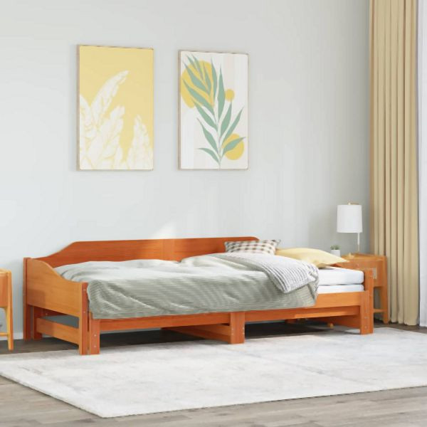 vidaXL Tagesbett Ausziehbar Wachsbraun 90x200 cm Massivholz Kiefer, 850907