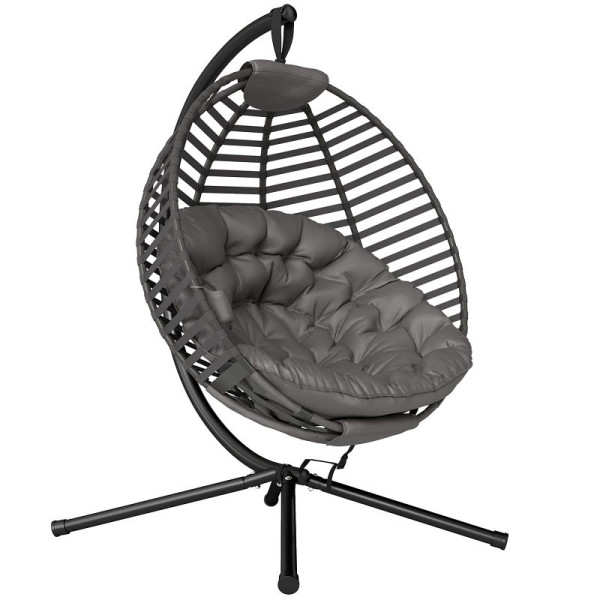 Outsunny Hängesessel mit Gestell, Eiförmige Hängeschaukel mit weichen Sitzpolstern, faltbar, Hängematte für den Außenbereich, 84A-206