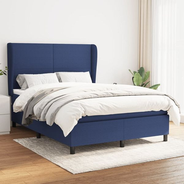 vidaXL Boxspringbett mit Matratze Blau 140x200 cm Stoff, 3127811