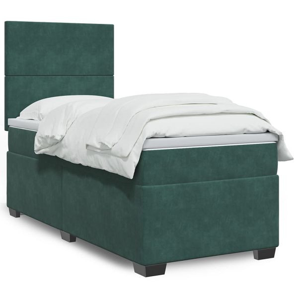 vidaXL Boxspringbett mit Matratze Dunkelgrün 100x200 cm Samt, 3293131