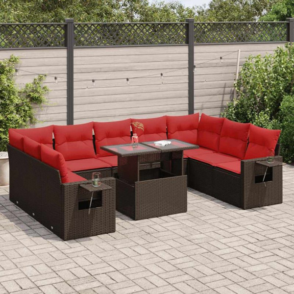 vidaXL 10-teilige Garten-Sofagarnitur mit Kissen Braun Poly Rattan Akazie, 3326545