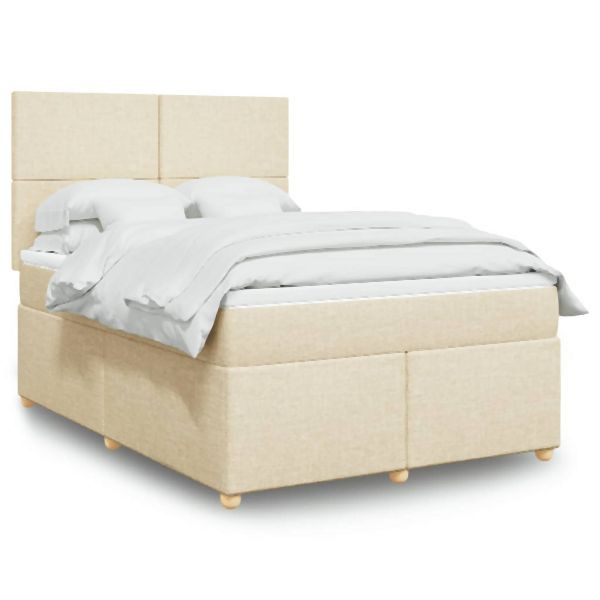 vidaXL Boxspringbett mit Matratze Creme 160x200 cm Stoff, 3291329