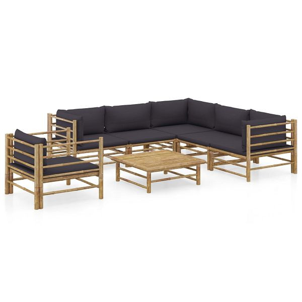 vidaXL 7-tlg. Garten-Lounge-Set mit Dunkelgrauen Kissen Bambus, 3058216
