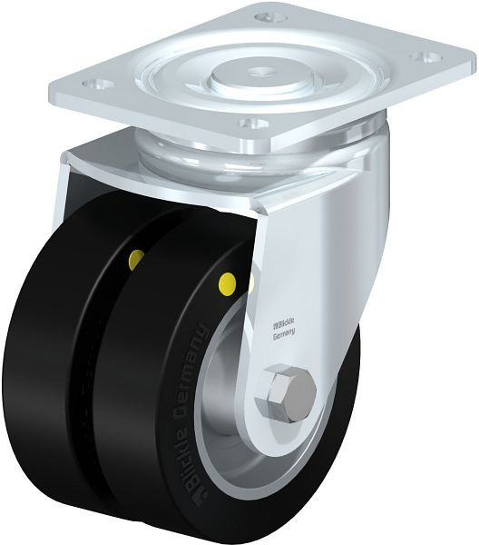 Blickle LHD-ALEV 125K-EL Stahlblech-Doppel-Lenkrolle, Schwerlast-Ausführung, mit Anschraubplatte, Elastik-Vollgummi, Schwarz, 845594