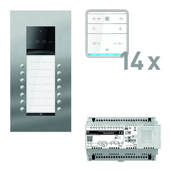 TCS Türkontrollsystem audio: pack PRO 14WE Außenstation ASU 14T UP 14x Freisprecher ISW6010 Steuergerät, PAUF142/005