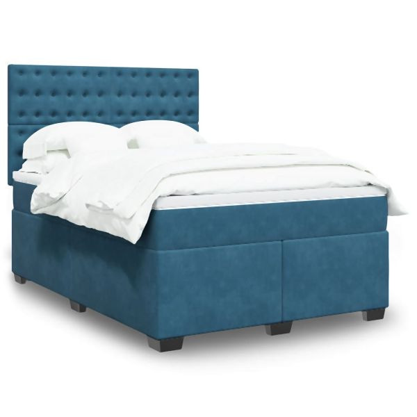 vidaXL Boxspringbett mit Matratze Blau 160x200 cm Samt, 3293270