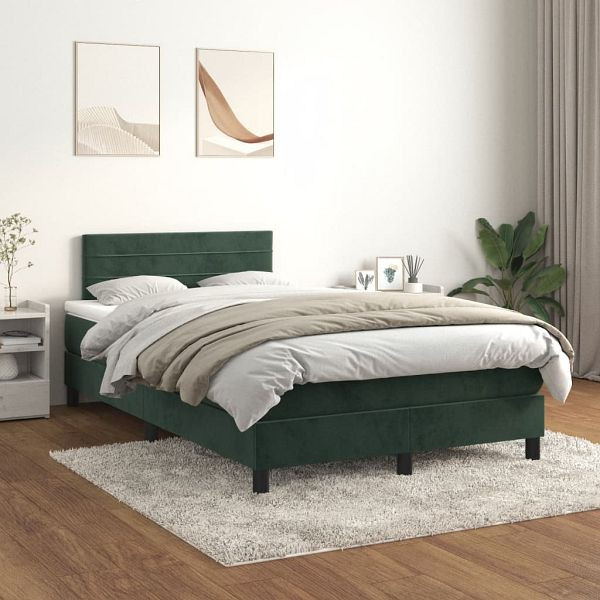 vidaXL Boxspringbett mit Matratze Dunkelgrün 120x200 cm Samt, 3141356