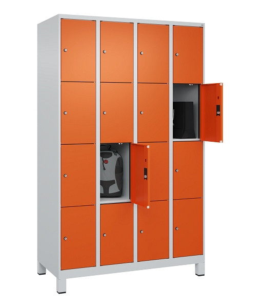 C+P Schließfachschrank Evolo PLUS, mit Füßen, 16 Fächer, 1950x1200x500mm, 7035/2004 Reinorange, 049010-404 S10002