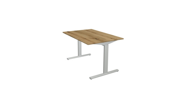 Kerkmann Schreibtisch Form 2 - B 1200 x T 800 x H 700-820 mm mit T-Fuß-Gestell in alusilber, Eiche, (Montage), 11020455-1