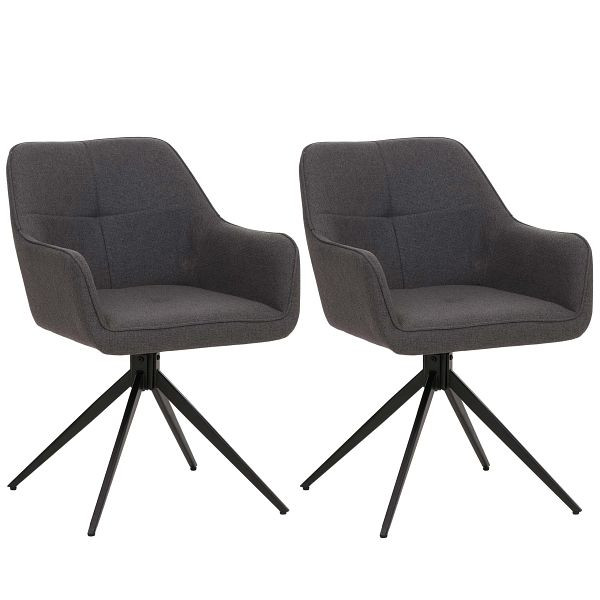 Mendler 2er-Set Esszimmerstuhl HWC-O47, Küchenstuhl Armlehne, drehbar Auto-Return, Stoff/Textil (270g/m²), grau, 112988