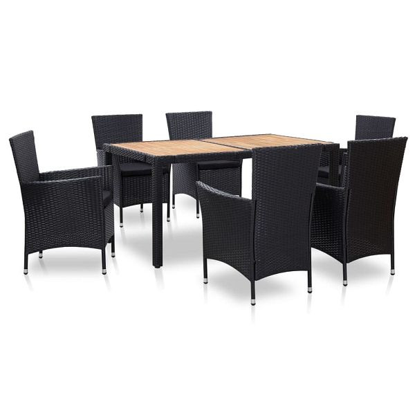 vidaXL 7-teilig Garten-Essgruppe mit Auflagen Poly Rattan Schwarz, 46024