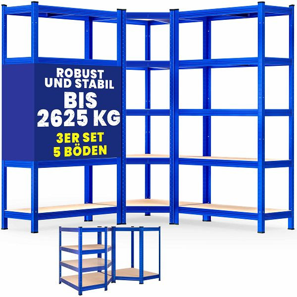 monzana Schwerlast- und Eckregal 3er-Set Blau je 875kg, 996808