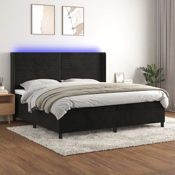 vidaXL Boxspringbett mit Matratze & LED Schwarz 200x200 cm Samt, 3139645
