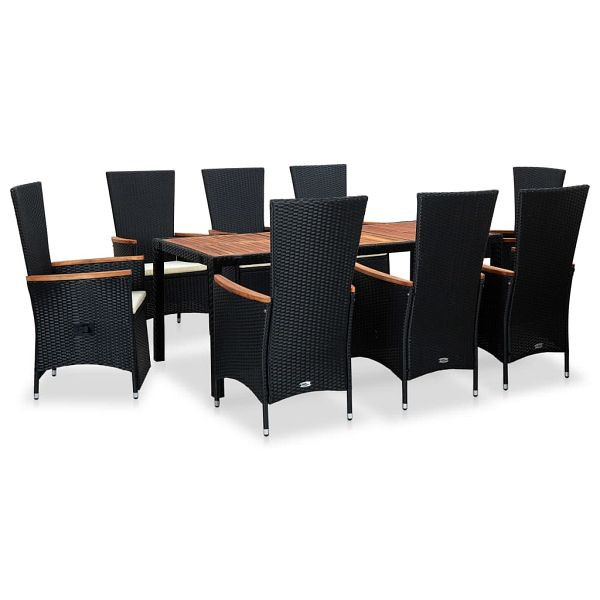 vidaXL 9-teilig Garten-Essgruppe mit Auflagen Poly Rattan Schwarz, 47682