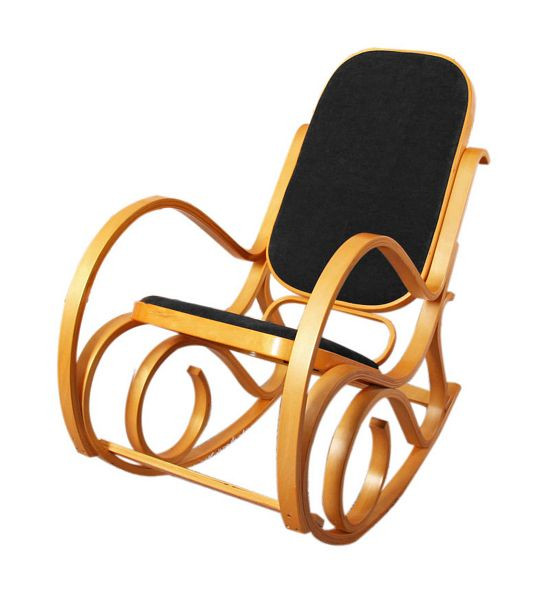 Mendler Schaukelstuhl M41, Schwingsessel Fernsehsessel, Massiv-Holz, Eiche-Optik, Kunstleder schwarz, 12259
