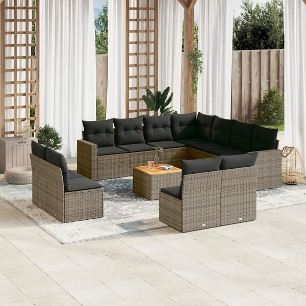 vidaXL 12-teilig Garten-Sofagarnitur mit Kissen Grau Poly Rattan, 3256515
