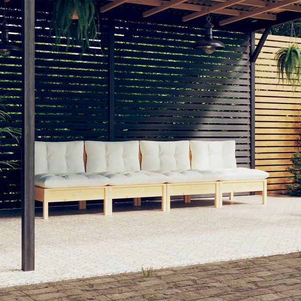 vidaXL 4-Sitzer-Gartensofa mit Creme Kissen Massivholz Kiefer, 3096124