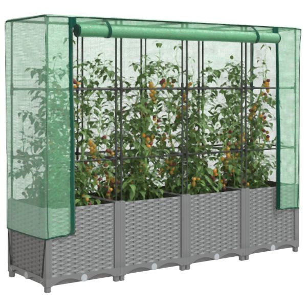 vidaXL Hochbeet mit Gewächshaus-Aufsatz Rattan-Optik 160x40x138 cm, 4015858