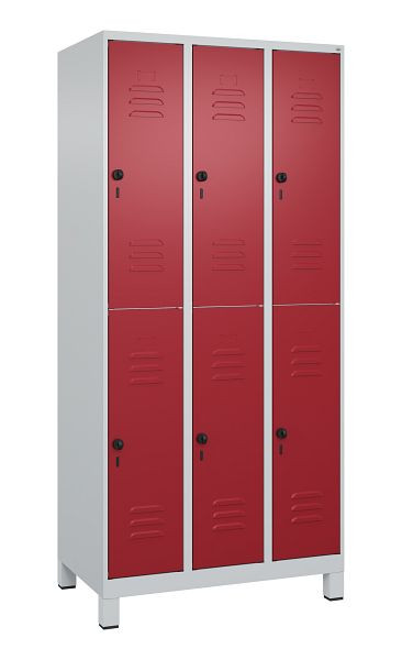 C+P Doppelstöckiger Spind Classic PLUS, Füße, 3 Abteile, 1950x900x500mm, 7035/3003, 080310-30 S10001