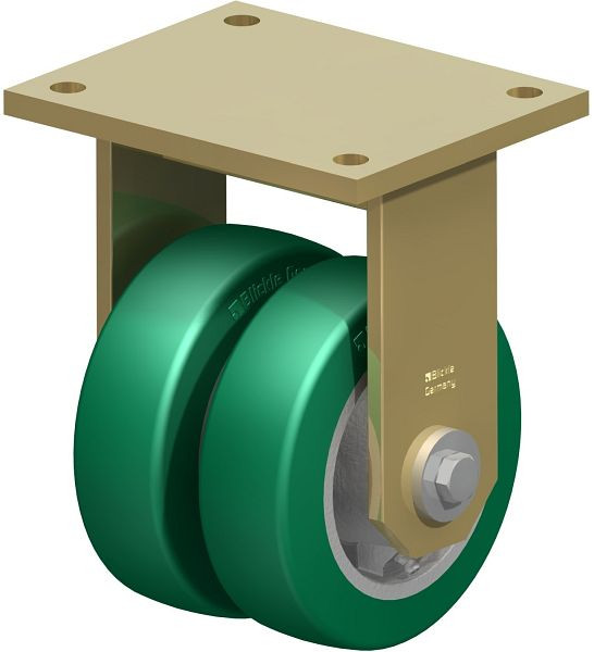 Blickle BSD-GST 150K-35 Stahlgeschweißte Schwerlast-Doppel-Bockrolle, Blickle Softhane®, Grün, 754214