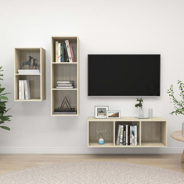 vidaXL 3-tlg. TV-Schrank-Set Sonoma-Eiche Holzwerkstoff, 3079631