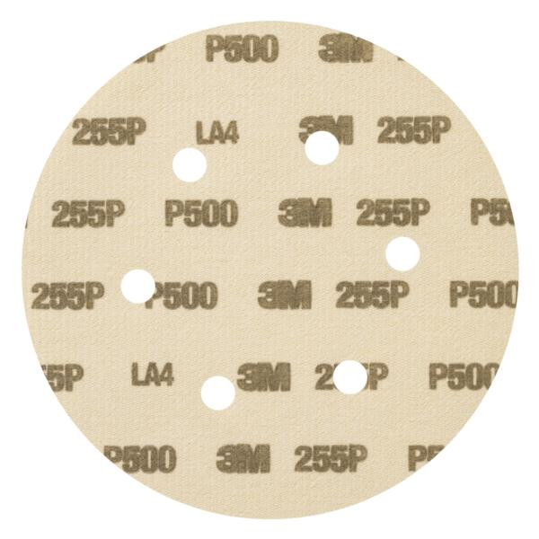 3M Hookit Papierschleifscheibe 255P, 150 mm, P500, 6-fach gelocht, VE: 500 Scheiben, 7000034119