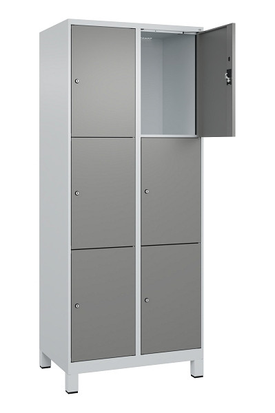 C+P Schließfachschrank Evolo PLUS, mit Füßen, 6 Fächer, 1950x800x500mm, 7035/00, Frontfarbe 0005000 RDS Stahlgrau, 049010-223 S10014