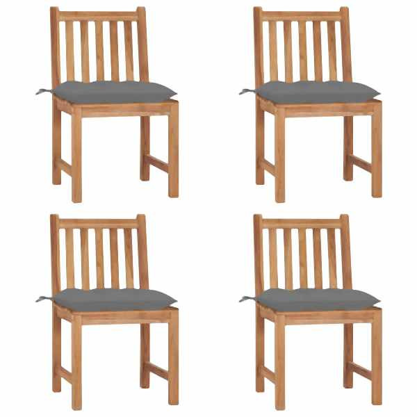 vidaXL Gartenstühle 4 Stück mit Kissen Massivholz Teak, 3073104