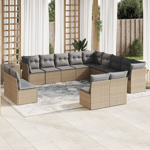 vidaXL 13-teilig Garten-Sofagarnitur mit Kissen Beige Poly Rattan, 3250328