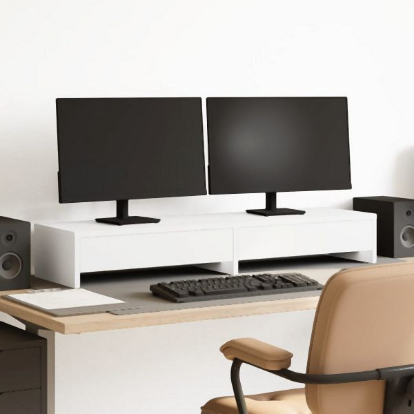 vidaXL Monitorständer mit Schubladen Weiß 100x27x15 cm Holzwerkstoff, 854670
