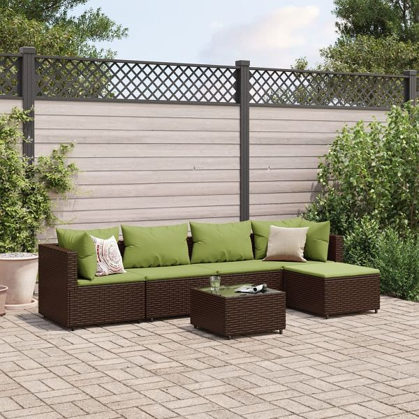 vidaXL 6-teilig Garten-Lounge-Set mit Kissen Braun Poly Rattan, 3308070