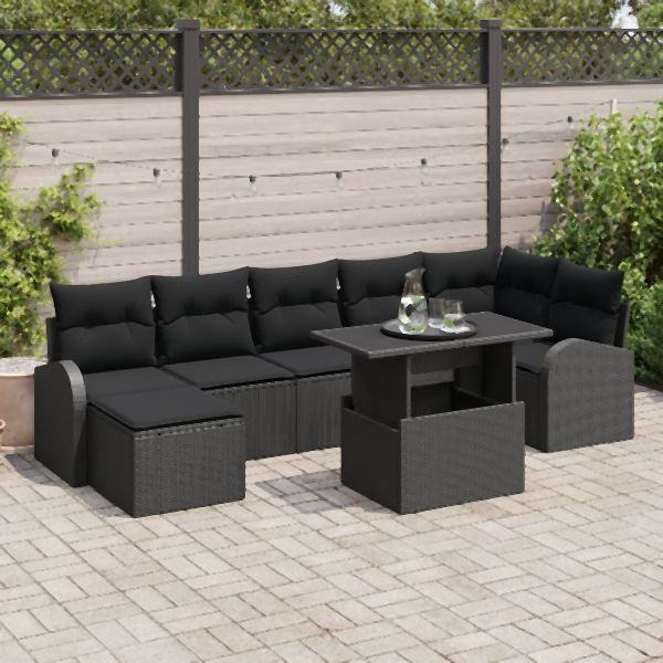 vidaXL 8-teiliges Garten Sofa Set mit Kissen Schwarz Poly Rattan, 3348689