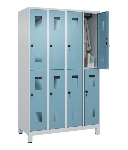 C+P Doppelstöckiger Spind Evolo PLUS, mit Füßen, 8 Fächer, 1950x1200x500mm, 703, 2406015 RDS Architekturblau, Drehriegel, 049310-40 S10009