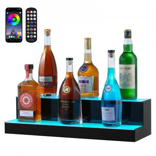VEVOR Barregal Weinregal LED Beleuchtung Wandmontage 2-stufig 60cm Display, ZTXLEDJPZSJ26PUG1V2