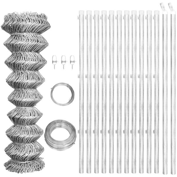 vidaXL Maschendrahtzaun mit Pfosten Stahl Verzinkt 25x1,25 m Silbern, 141500