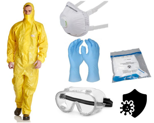 ProSafe PSXP-Overall, FFP3 Maske, Brille, Handschuhe, Entsorgungsbeutel, XXL, SET-T / XXL