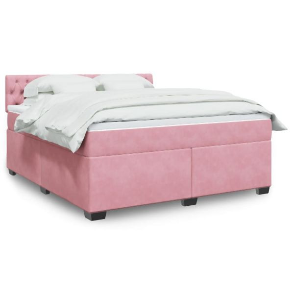 vidaXL Boxspringbett mit Matratze Rosa 180x200 cm Samt, 3286389