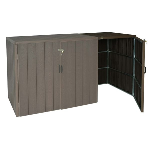 Mendler 1er WPC-Mülltonnenverkleidung Erweiterung HWC-J28, Premium Mülltonnenbox, Metall Holzoptik, braun, 76020+76021