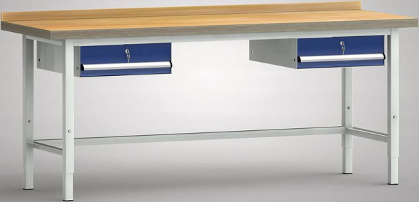 KLW Standard-Werkbank 2000 x 700 x 740 - 1040 mm L x T x H, links & rechts 1 Einzelschublade 150 mm Fh-EA, WS002V-2000M40-E7004