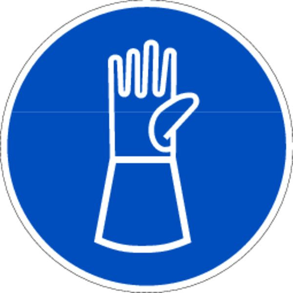 Schilder Klar Praxisbewährtes Gebotszeichen Handschuhe mit Pulsschutz benutzen, 100 mm Folie selbstklebend, 3193/61