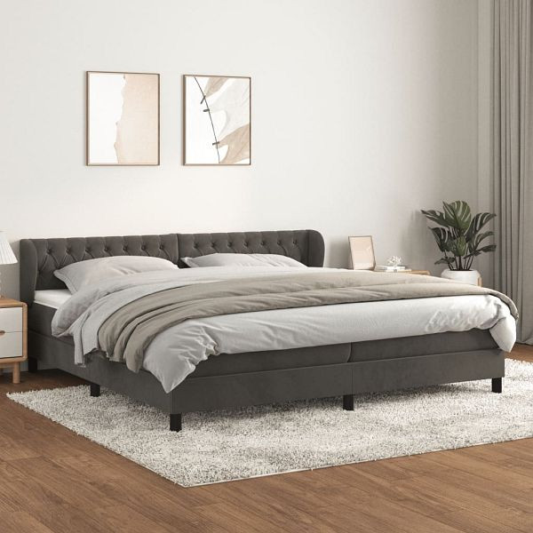 vidaXL Boxspringbett mit Matratze Dunkelgrau 200x200 cm Samt, 3127692