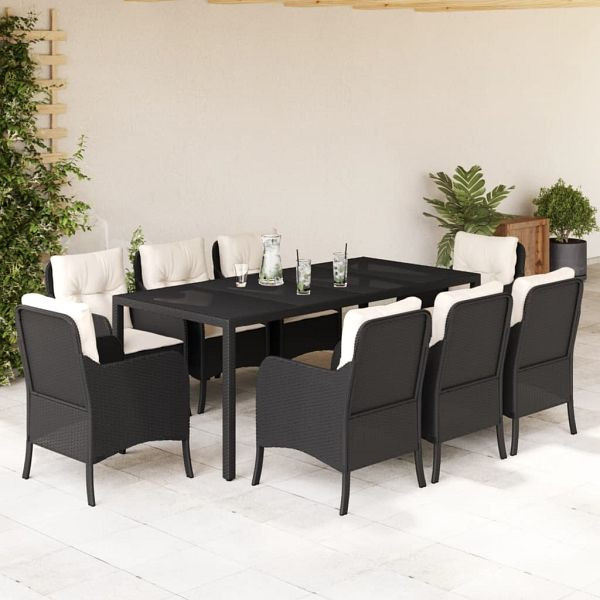 vidaXL 9-teilig Garten-Essgruppe mit Kissen Schwarz Poly Rattan, 3211847