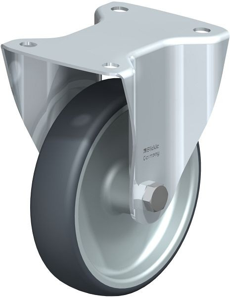 Blickle B-TPA 160G Stahlblech-Bockrolle mit Anschraubplatte, Thermoplastisches Gummi-Elastomer, Grau, 756965