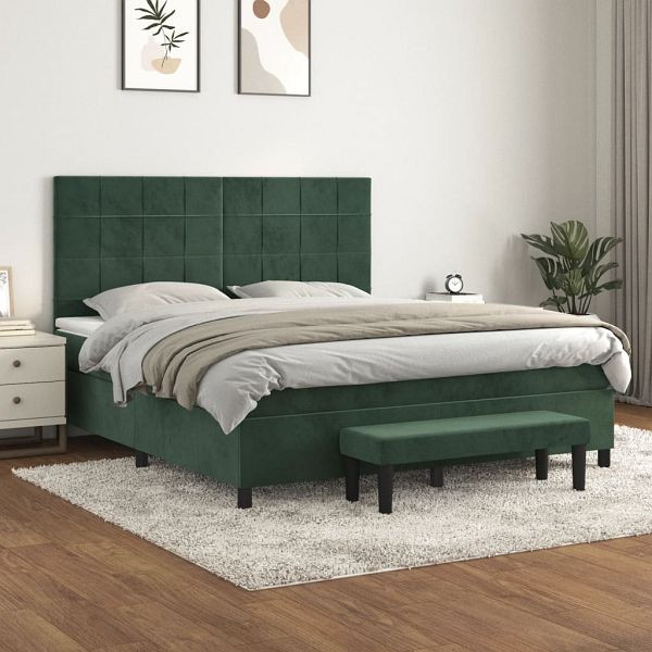 vidaXL Boxspringbett mit Matratze Dunkelgrün 180x200 cm Samt, 3137860