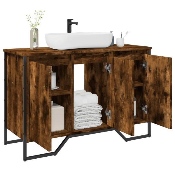vidaXL Waschbeckenunterschrank Räuchereiche 91x35x60 cm Holzwerkstoff, 848661