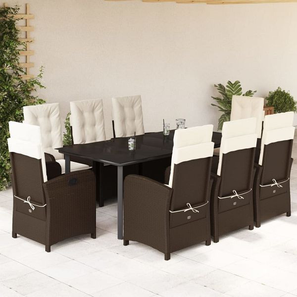 vidaXL 9-teilig Garten-Essgruppe mit Kissen Braun Poly Rattan, 3212348