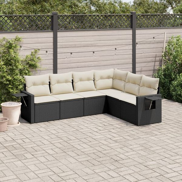 vidaXL 6-teilig Garten-Sofagarnitur mit Kissen Schwarz Poly Rattan, 3220205