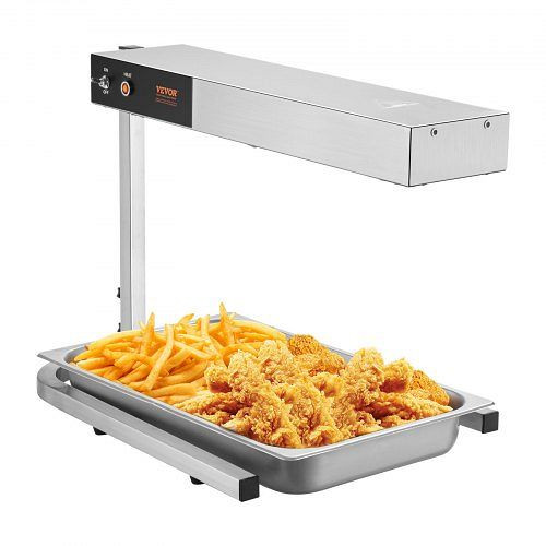 VEVOR Pommes-Frites-Speisenwärmer, 750 W, elektrische Edelstahl-Warmlicht-Abgabestation, Arbeitsplatte 104–122 °F, DLWSTBWT500WVV8CWV2