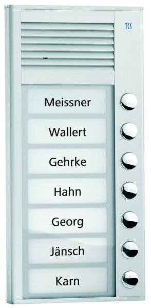 TCS Türkontrollsystem Audio Außenstation Serie PAK 7 Klingeltasten (rechtsbündig), AP silber, PAK07-EN