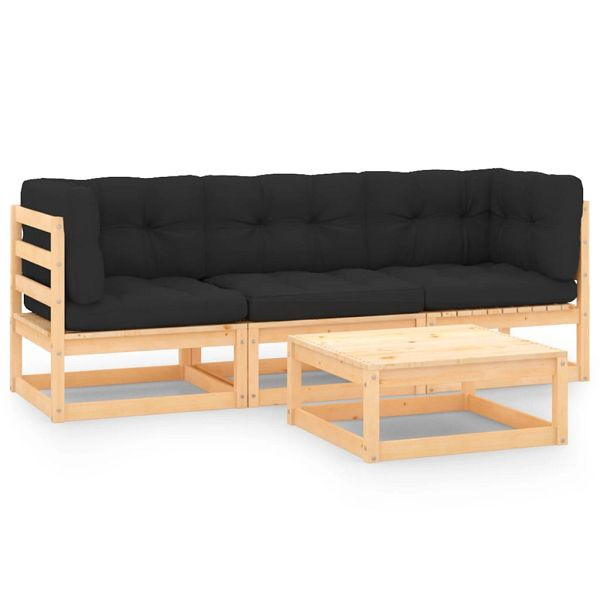 vidaXL 4-teilig Garten-Lounge-Set mit Kissen Massivholz Kiefer, 3083742